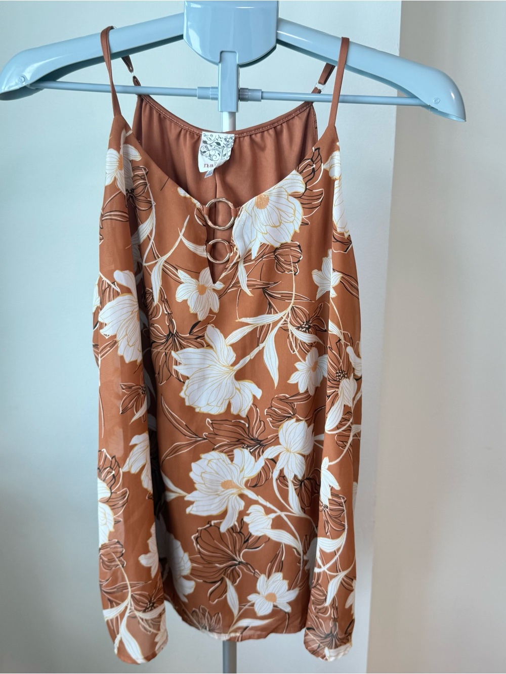 NAIF Terracotta Floral Spaghetti Strap Camisole Top V-Neck Size L
